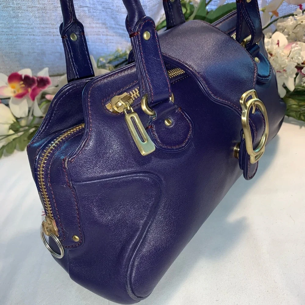 Cole Haan Alexa Blue Leather Satchel - Picture 2 of 12